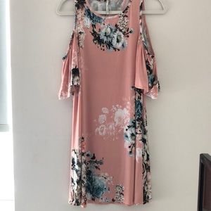 Light pink floral cold shoulder dress